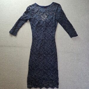 John Zack Lace Bodycon Dress Small Navy Open Back Exposed Zip Cocktail Party Fit
